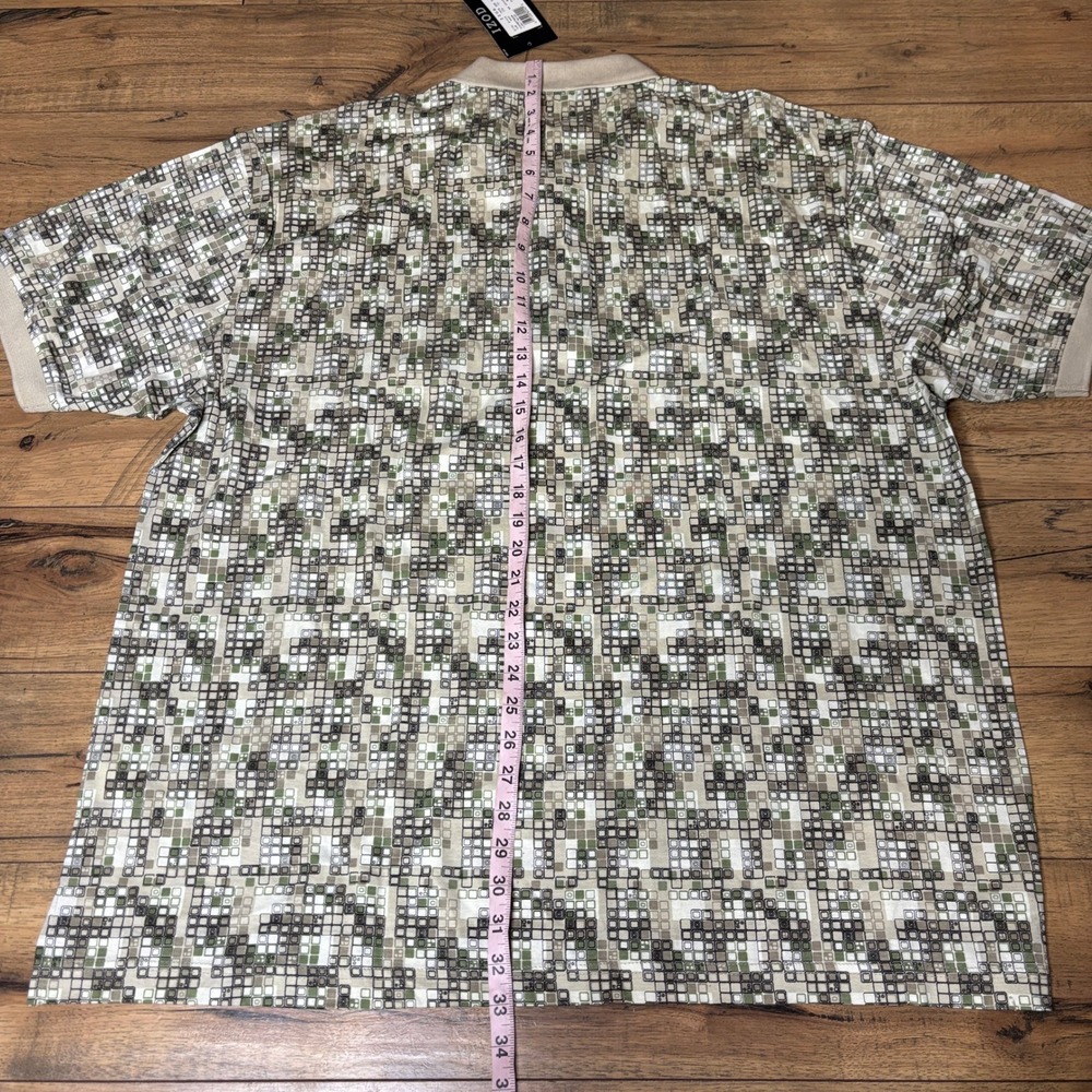 IZOD Golf Mens XXL Polo Shirt Green Tan Geometric Double Mercerized Cotton NWT - Picture 8 of 9